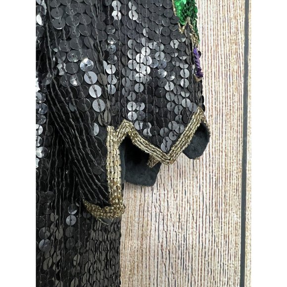 Vtg 80s Beaded Sequin Top Sz Small Black Jewel Tones S Mob Wife Festive Glam - Picture 5 of 9
